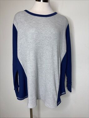 Woman Within Two-Tone Long Sleeve Knit Top - Light Gray & Navy
